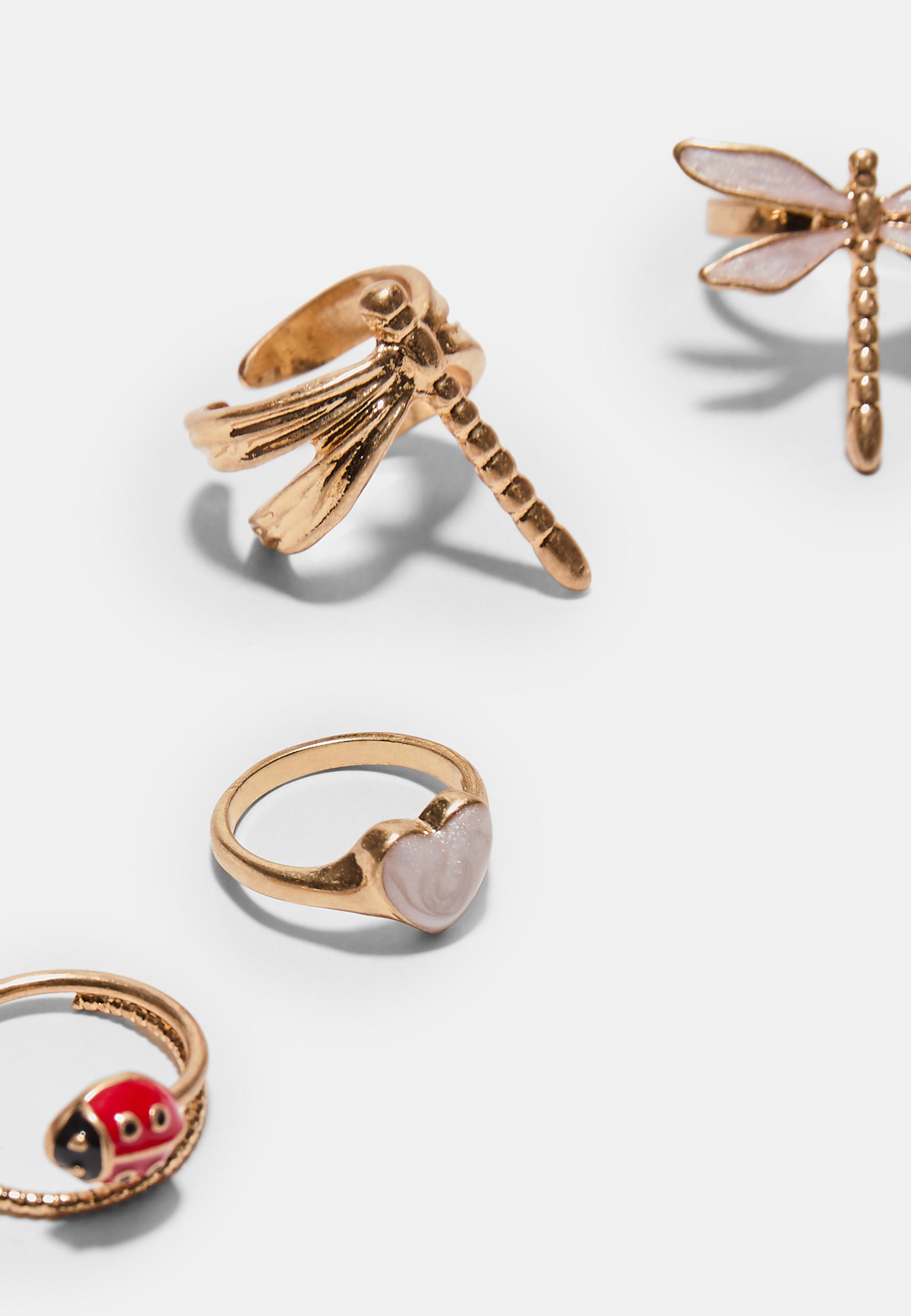 Set of 4 dragonfly rings — Gold (alternate view)