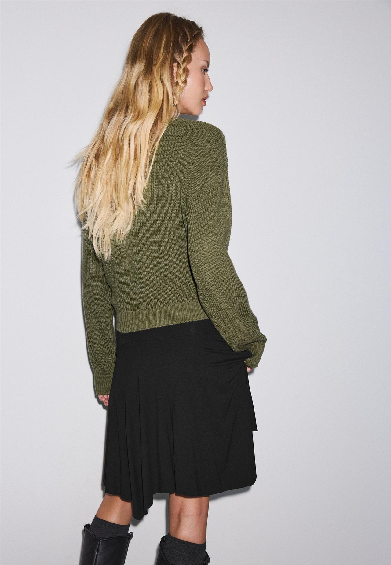 V-neck knit cardigan — Khaki