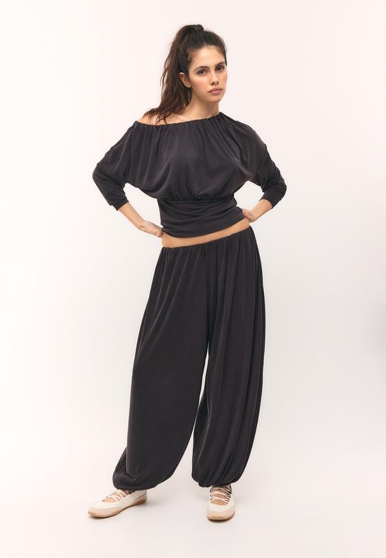 Stradivarius Flowing Soft-Touch Balloon Trousers Dark Grey L