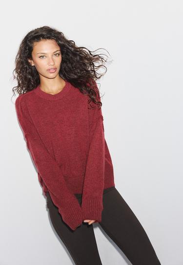 Round neck knit jumper — Dark red 3