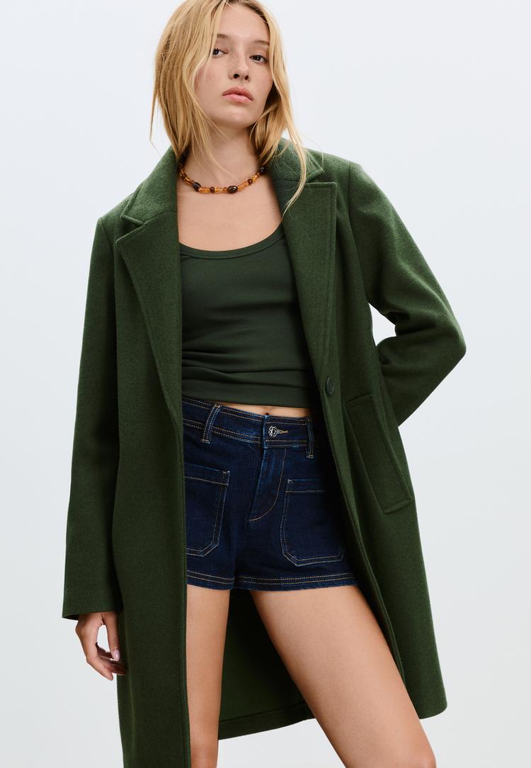 abrigo midi boton tacto suave