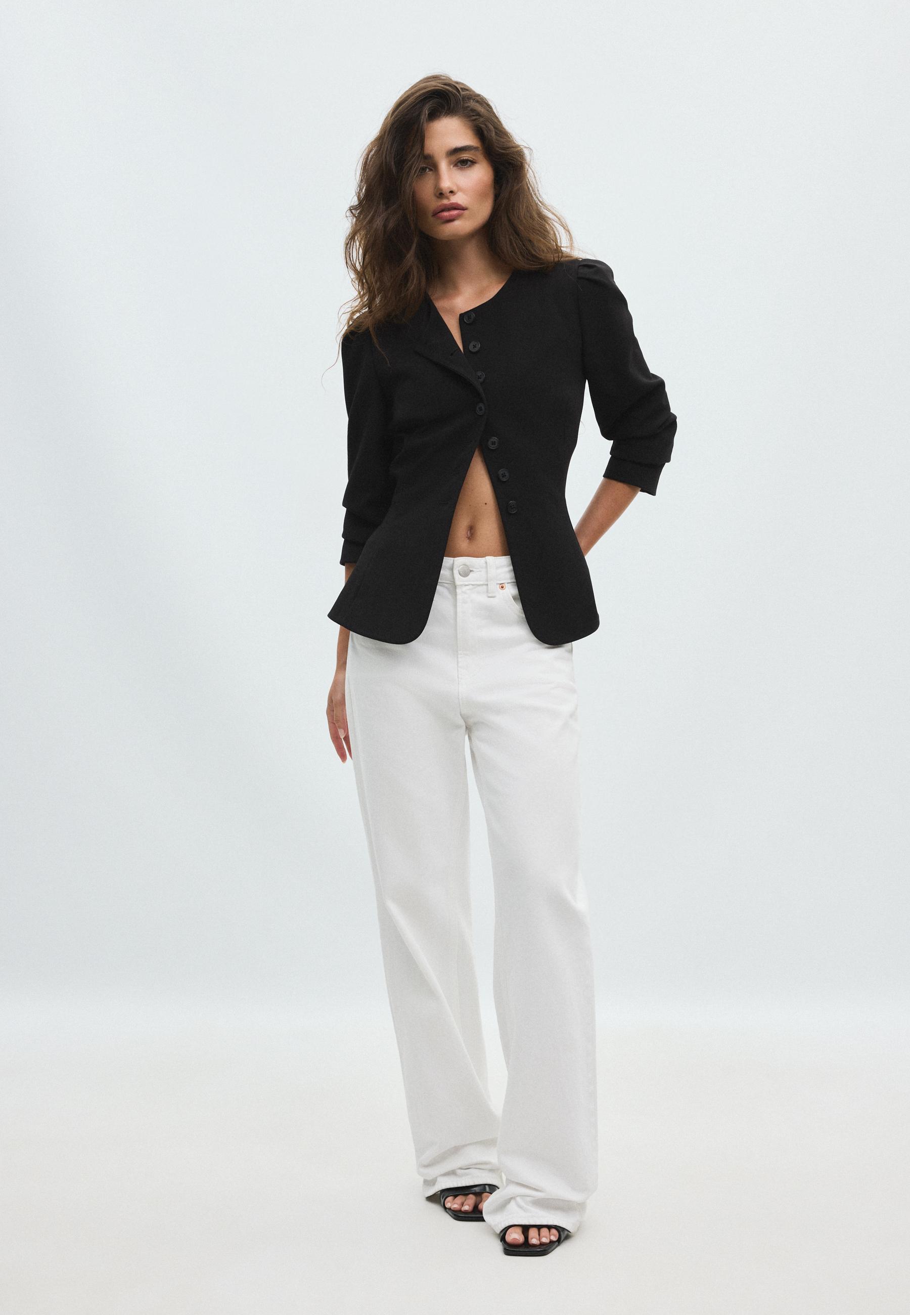 Stradivarius Σακάκι Peplum Μαύρο M