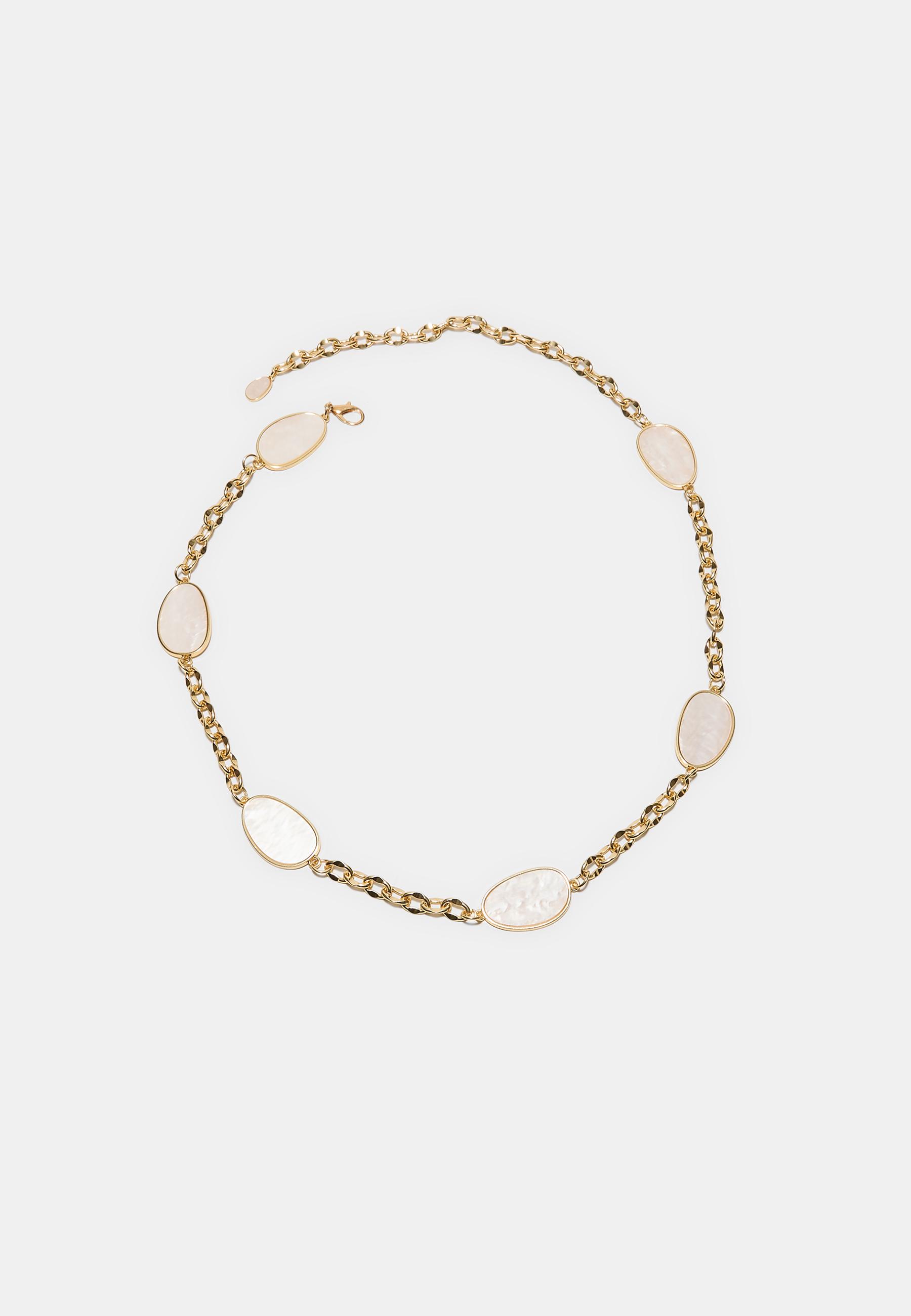 Metal belt with coloured stones and chain — Ecru