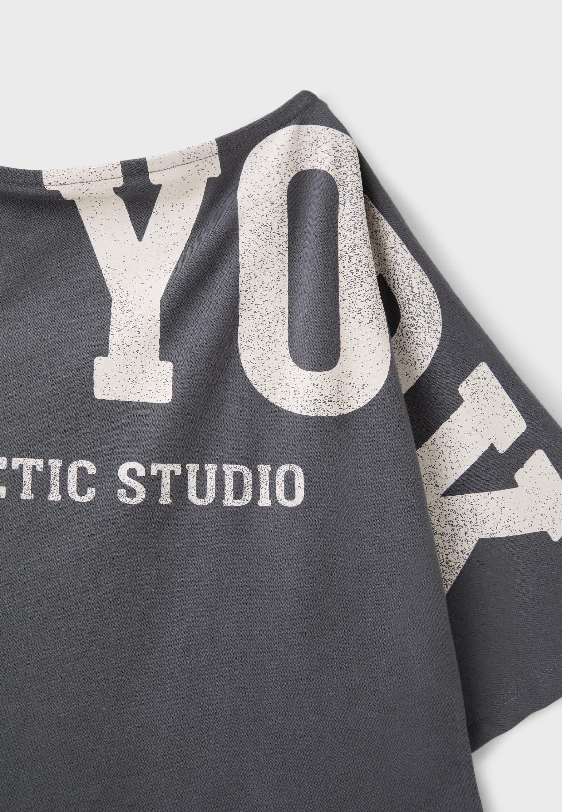 Gathered printed T-shirt — Dark grey
