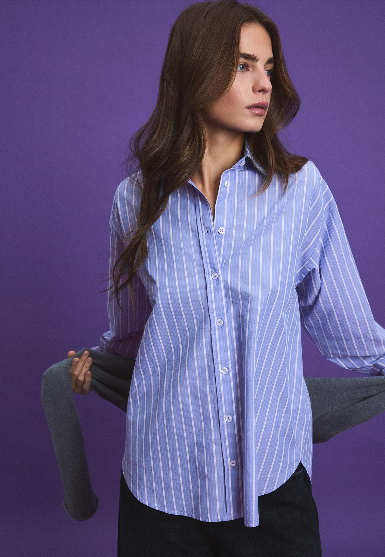 Regular fit adjustable poplin shirt — Sky blue