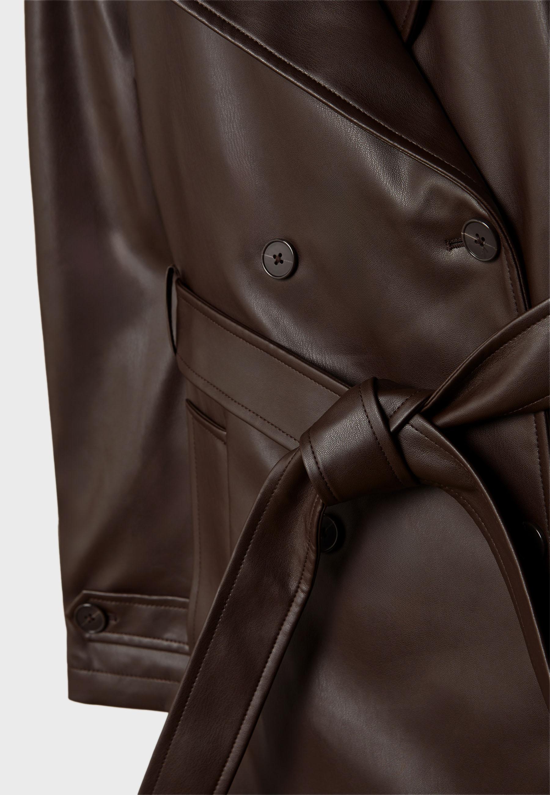 Long faux leather trench coat — Brown