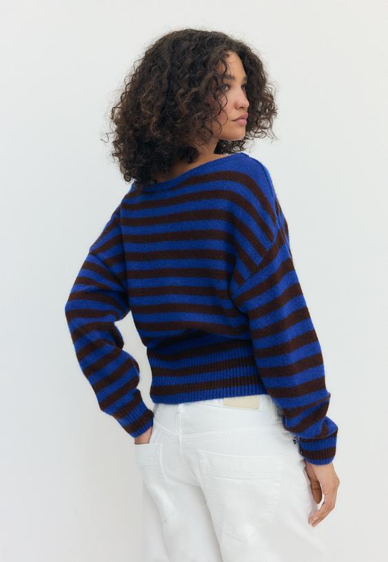 Stradivarius Soft-Touch Knit Boat Neck Sweater Navy Blue S