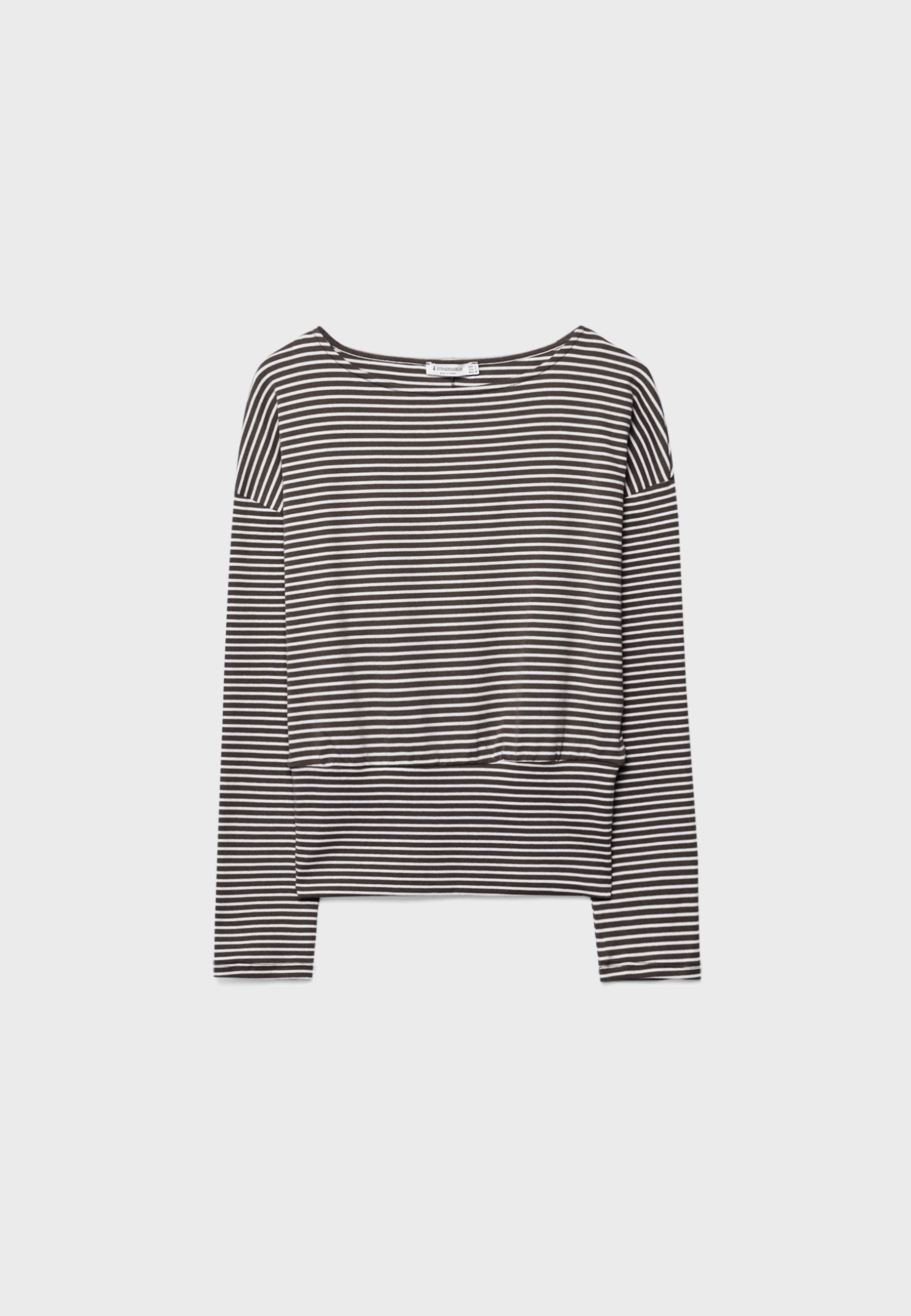 Long sleeve boat neck T-shirt with striped sash — Brown
