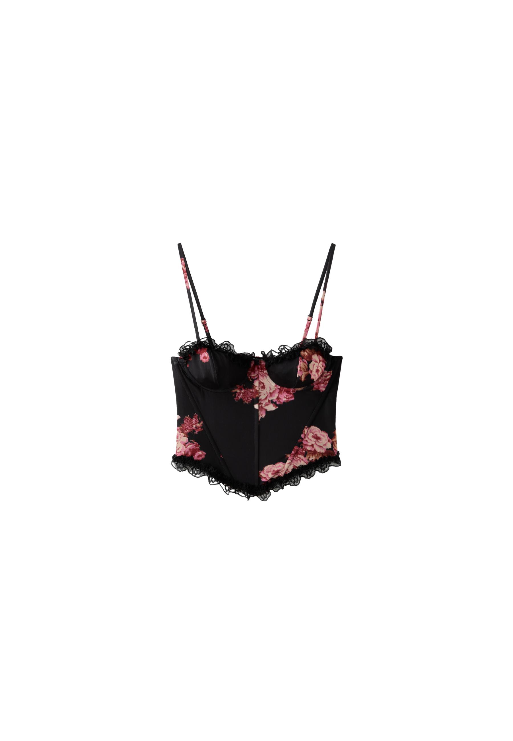 Fitted floral print cropped top — Red