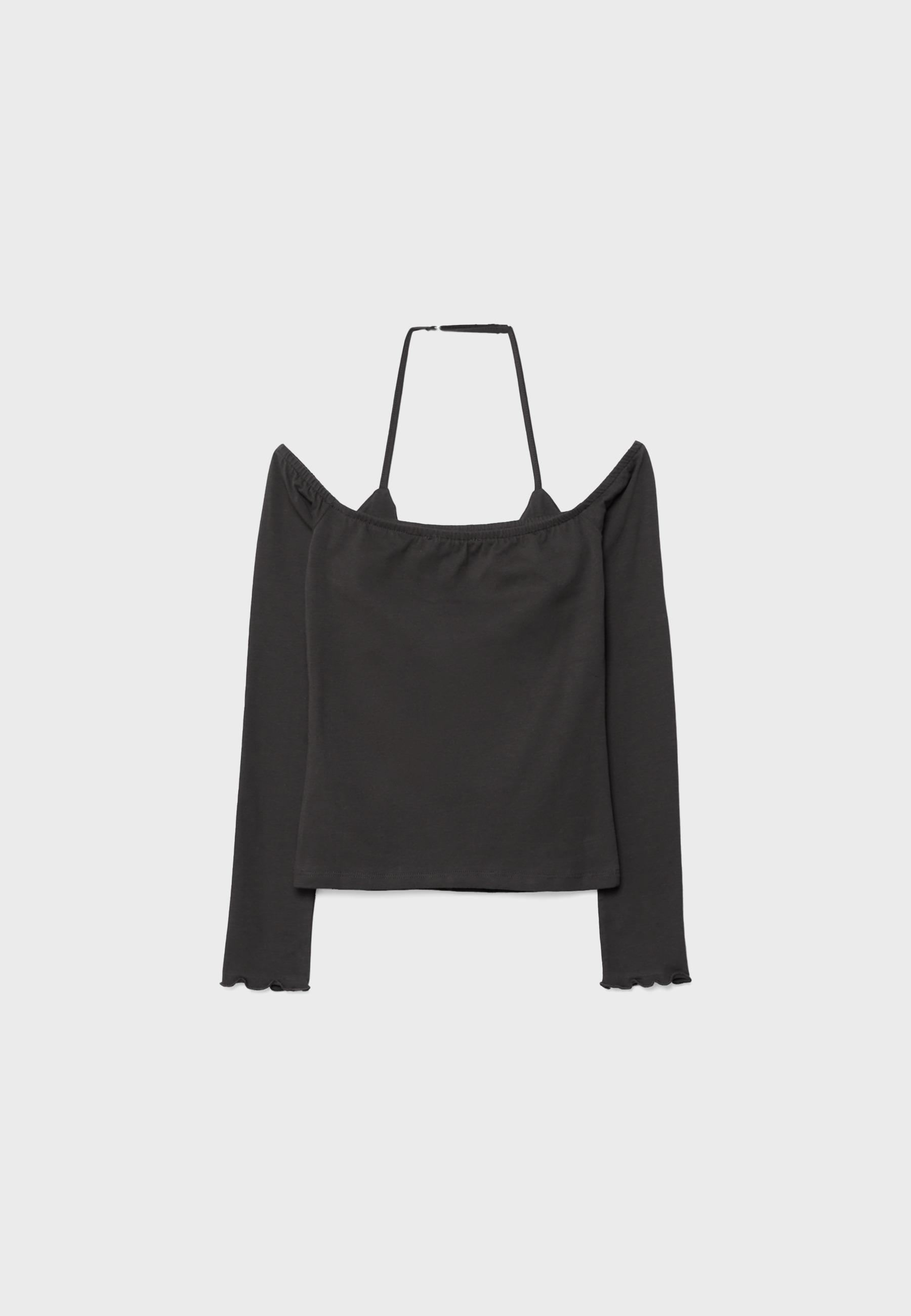 Long sleeve halter neck T-shirt — Brown