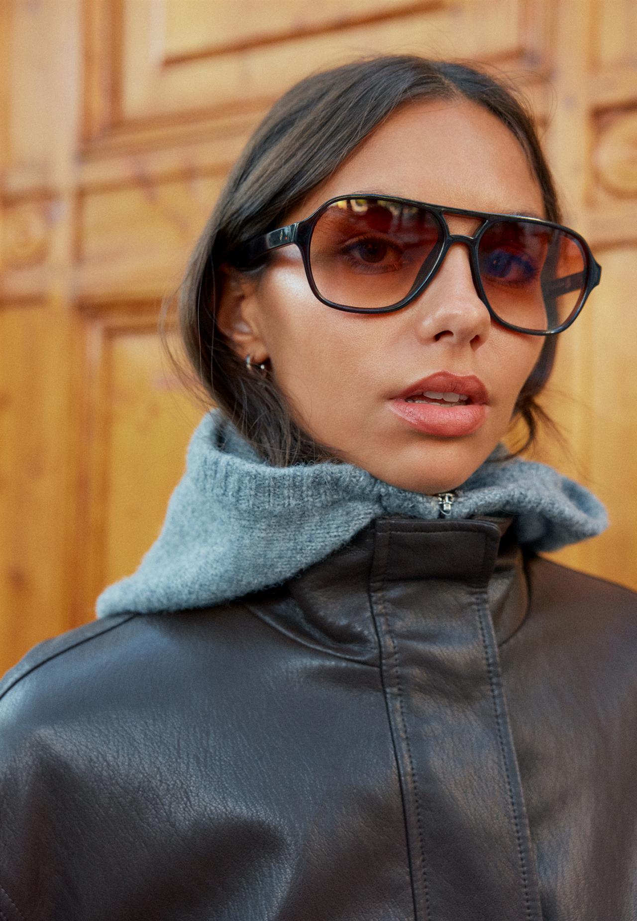 Oversize leather effect jacket — Brown