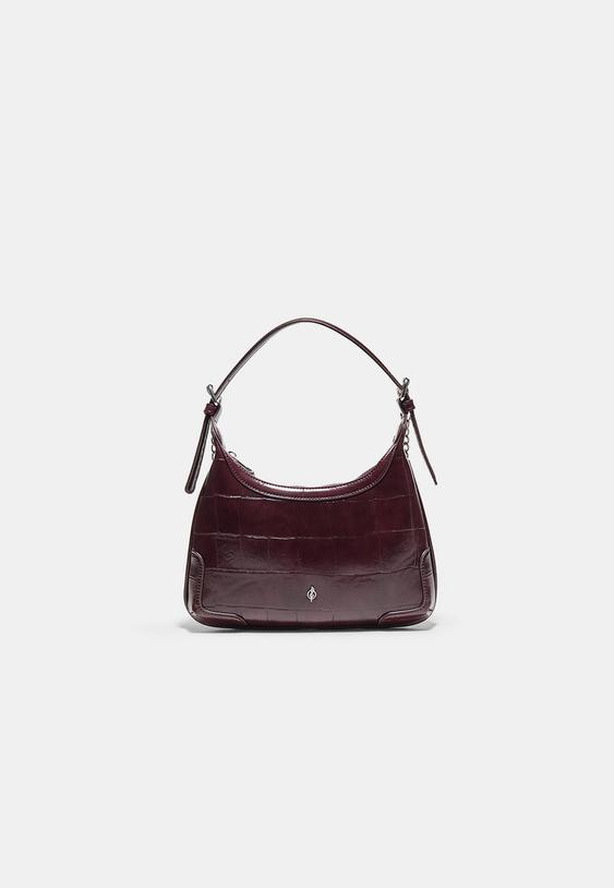 Stradivarius Mock Croc Mini Chain Shoulder Bag Burgundy Os