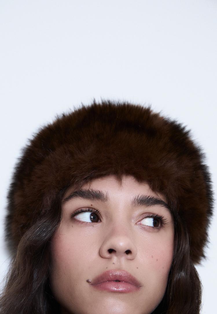 round faux fur beanie