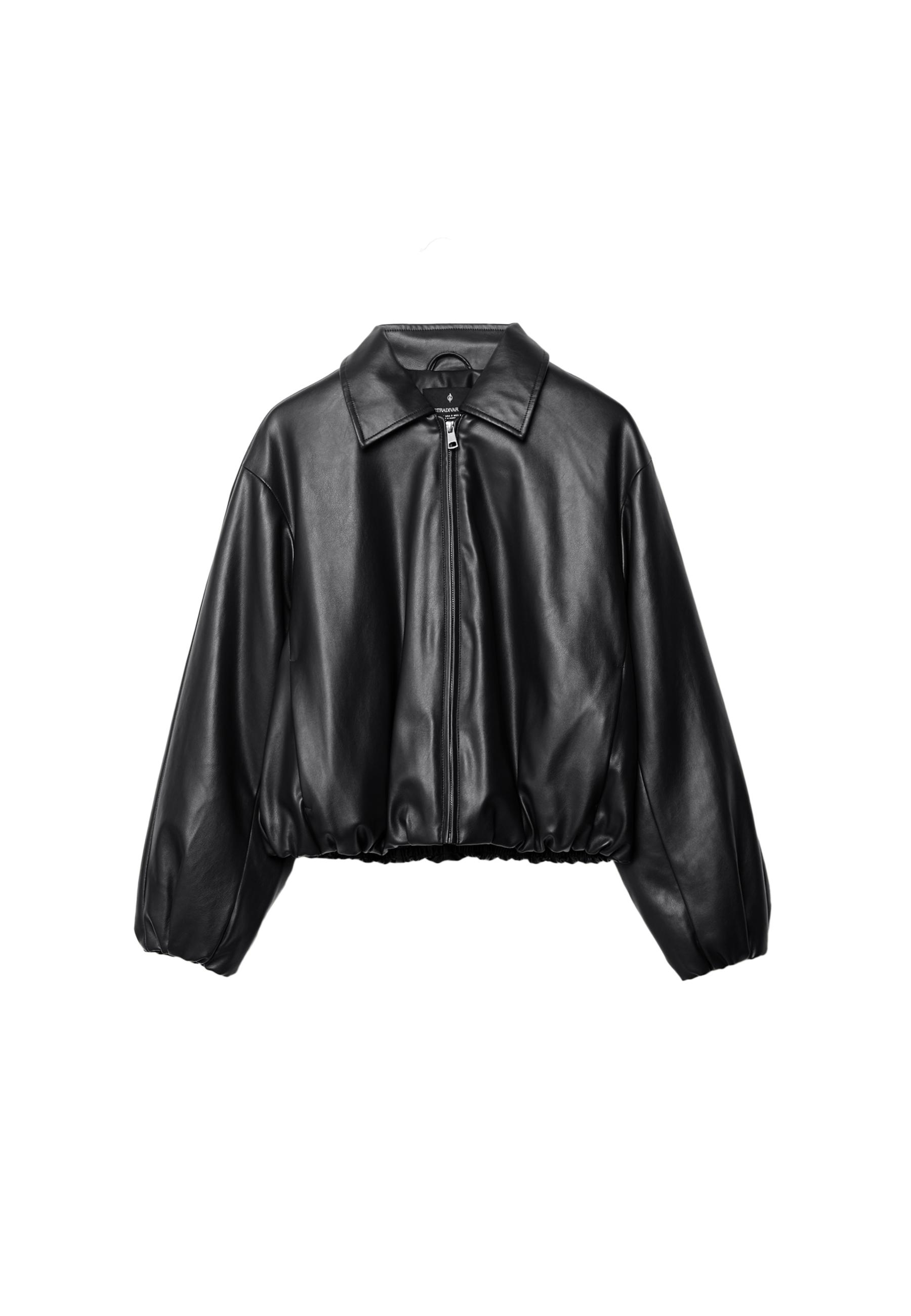Padded leather effect bomber jacket — Black