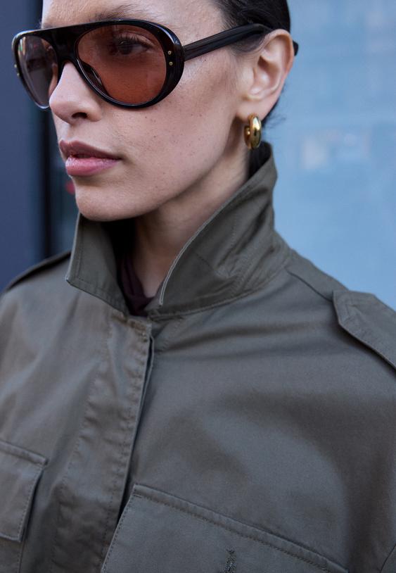 Stradivarius Cotton Parka With Pockets Olive Green S