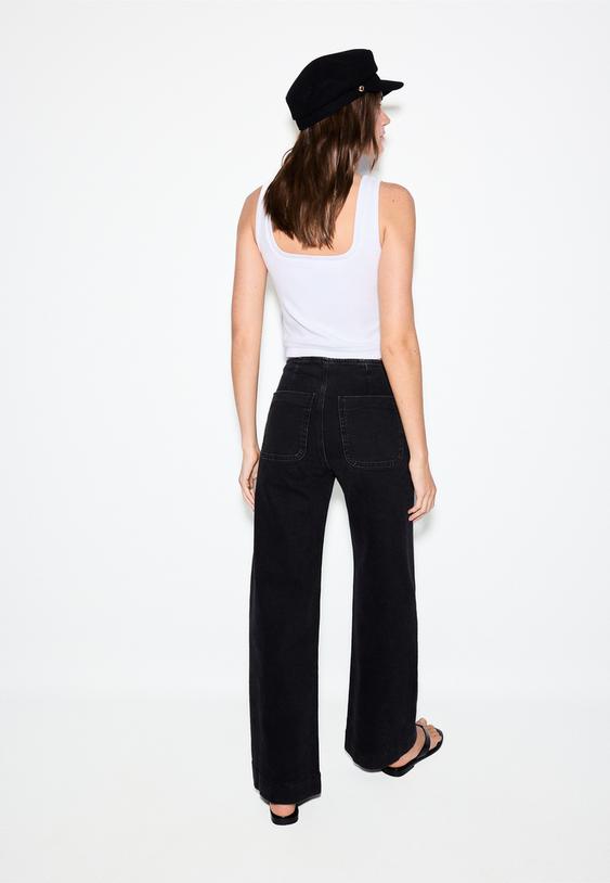 Stradivarius D77 Minimalist Jeans With Pockets Black Denim Wash 8