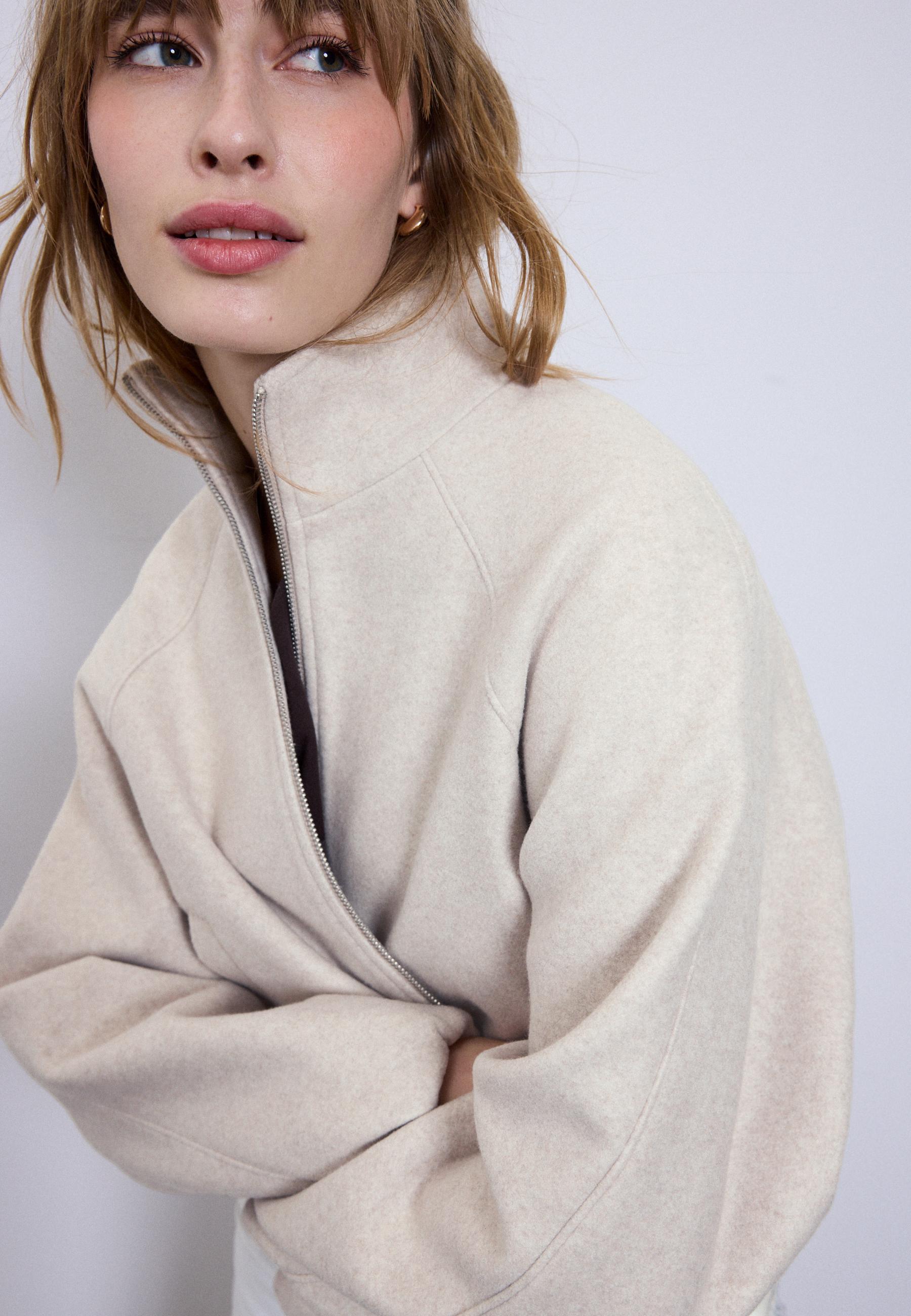 Soft-touch balloon bomber jacket — Ecru