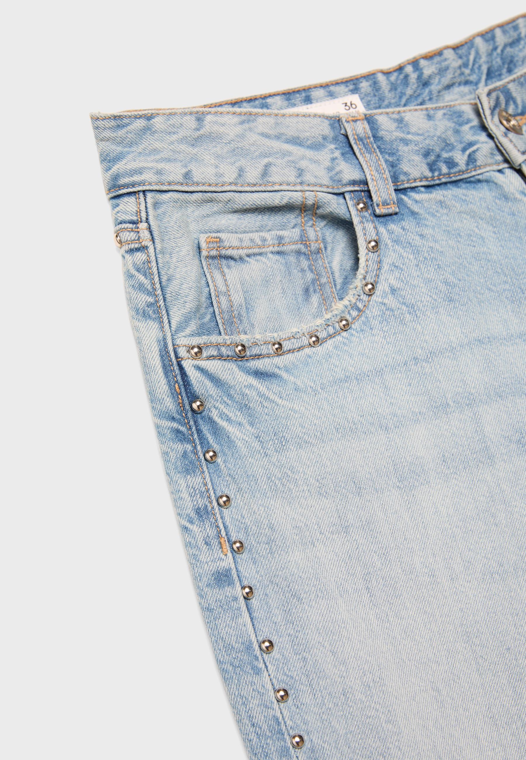 Wide-leg loose studded jeans — MEDIUM LIGHT BLUE DENIM