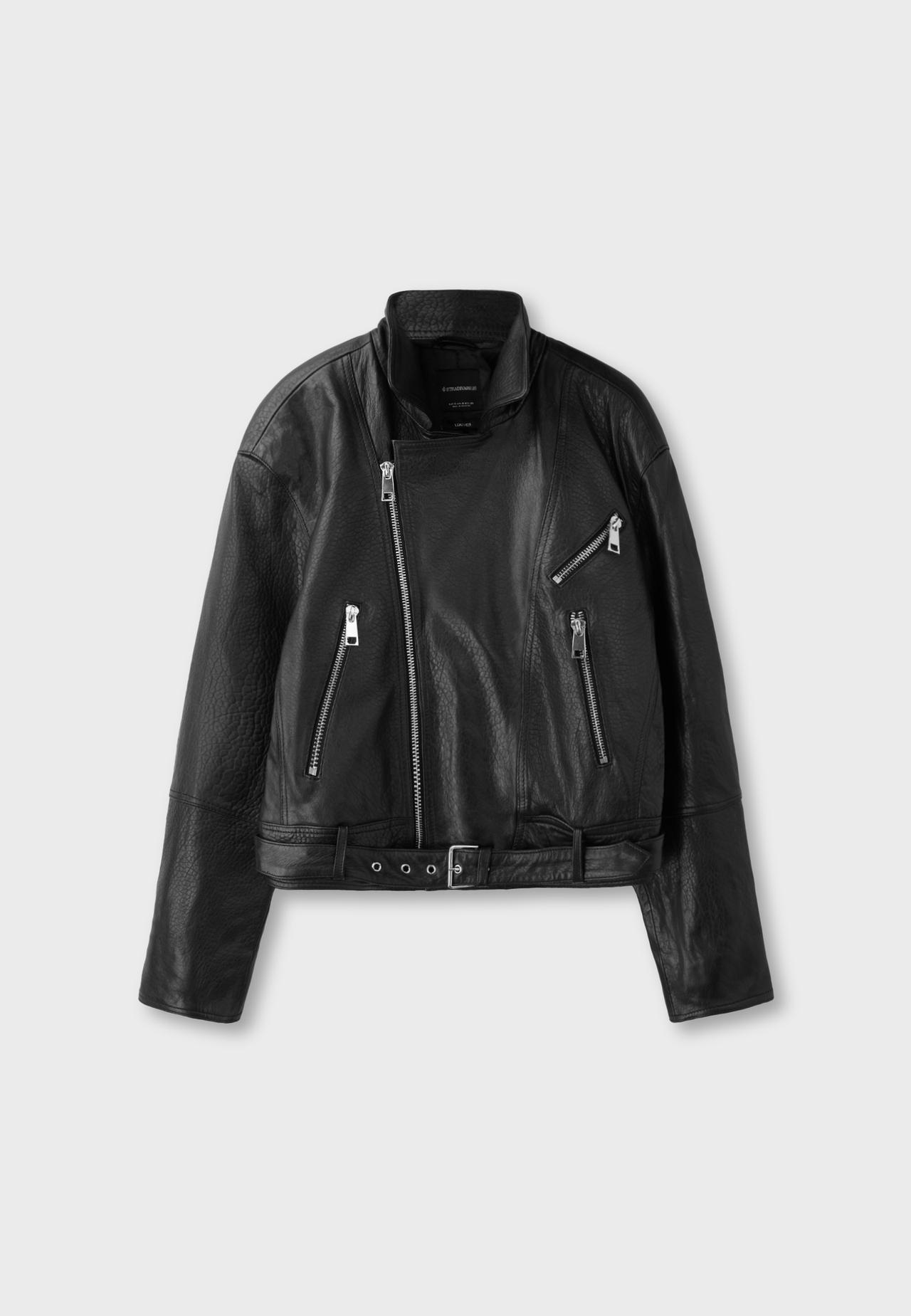 100% leather biker jacket — Black