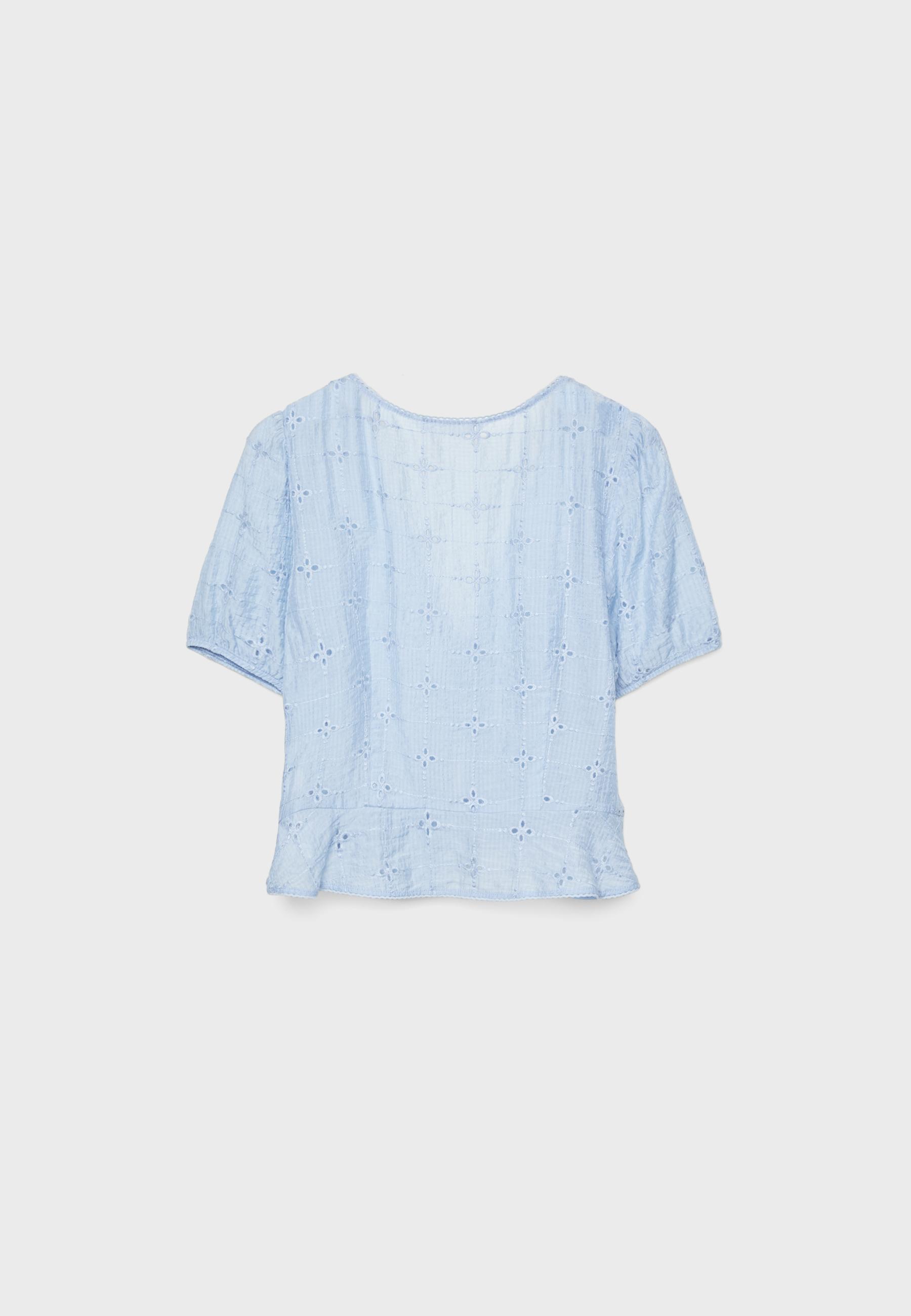 Flowing embroidered blouse with knots - Women's fashion Flowing embroidered blouse with knots - Women's fashion