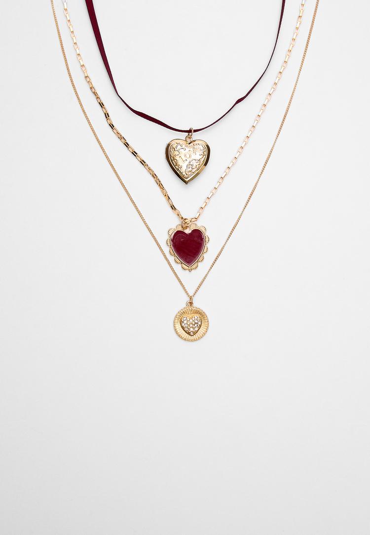 set 3 collares corazon y cordon
