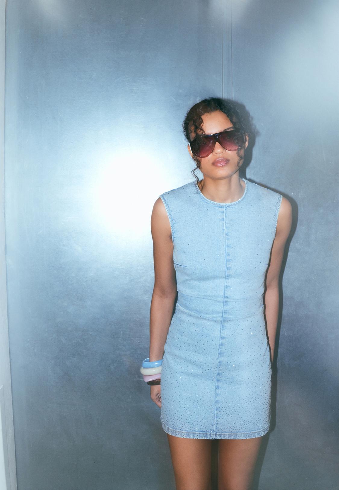 Short denim rhinestone dress - Women's fashion | Stradivarius United States