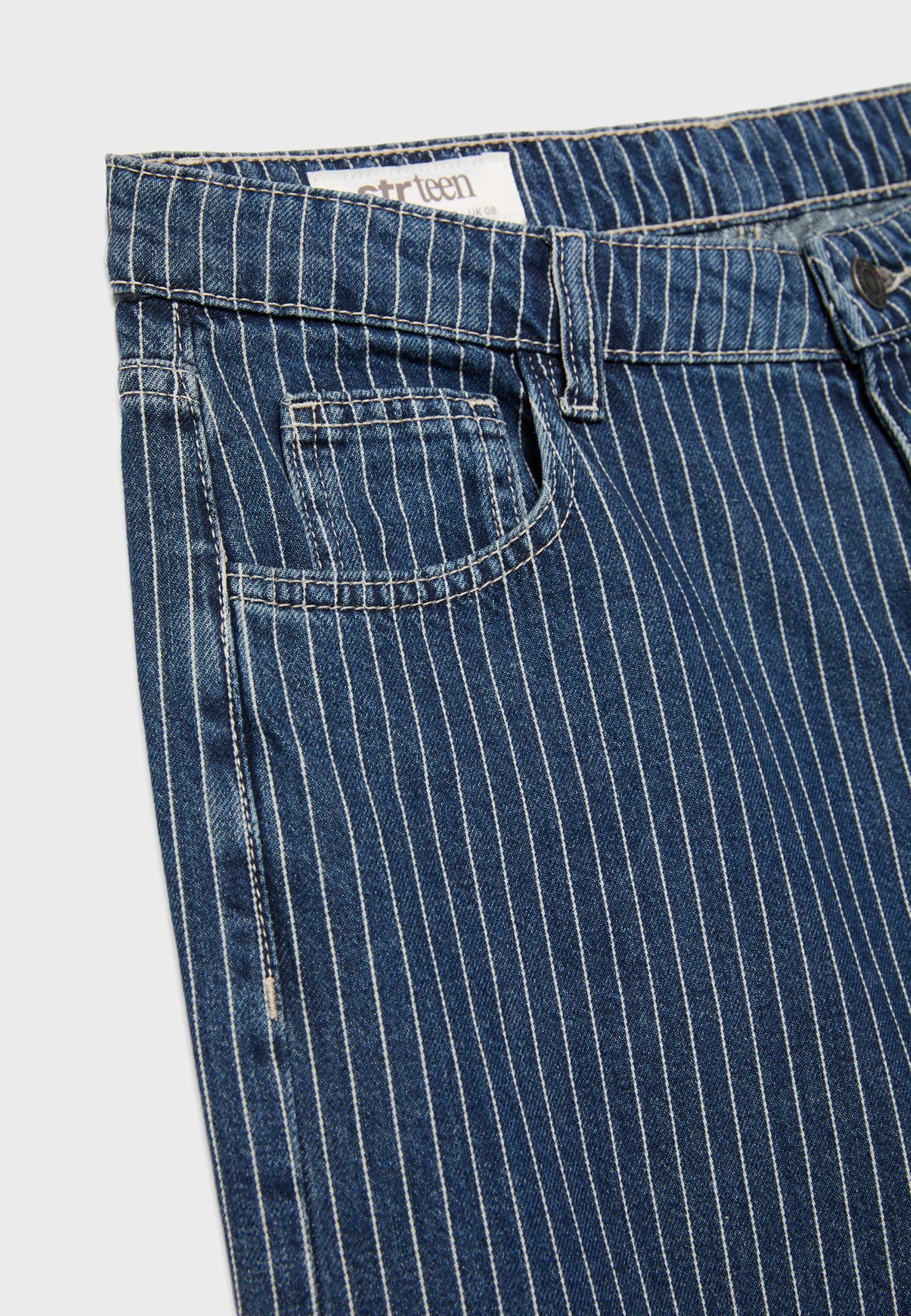 Mid-waist striped baggy jeans — MEDIUM LIGHT BLUE DENIM