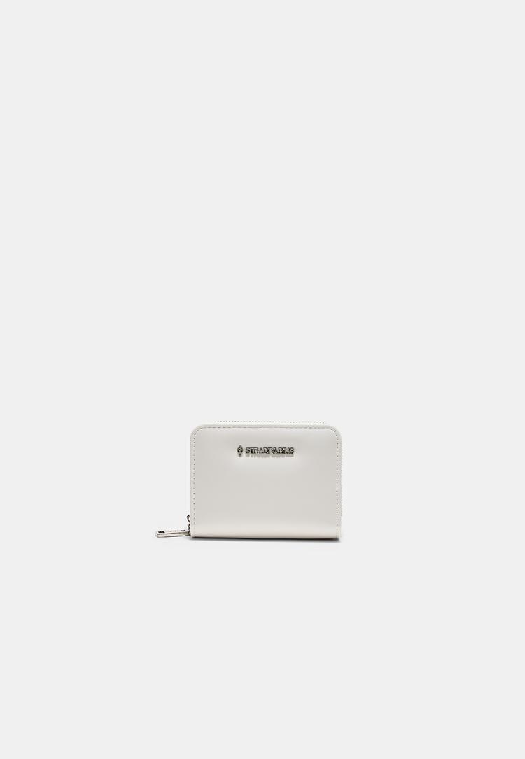 Stradivarius Πορτοφολι Με Φερμουαρ Και Οψη Δερματος Λευκό Os