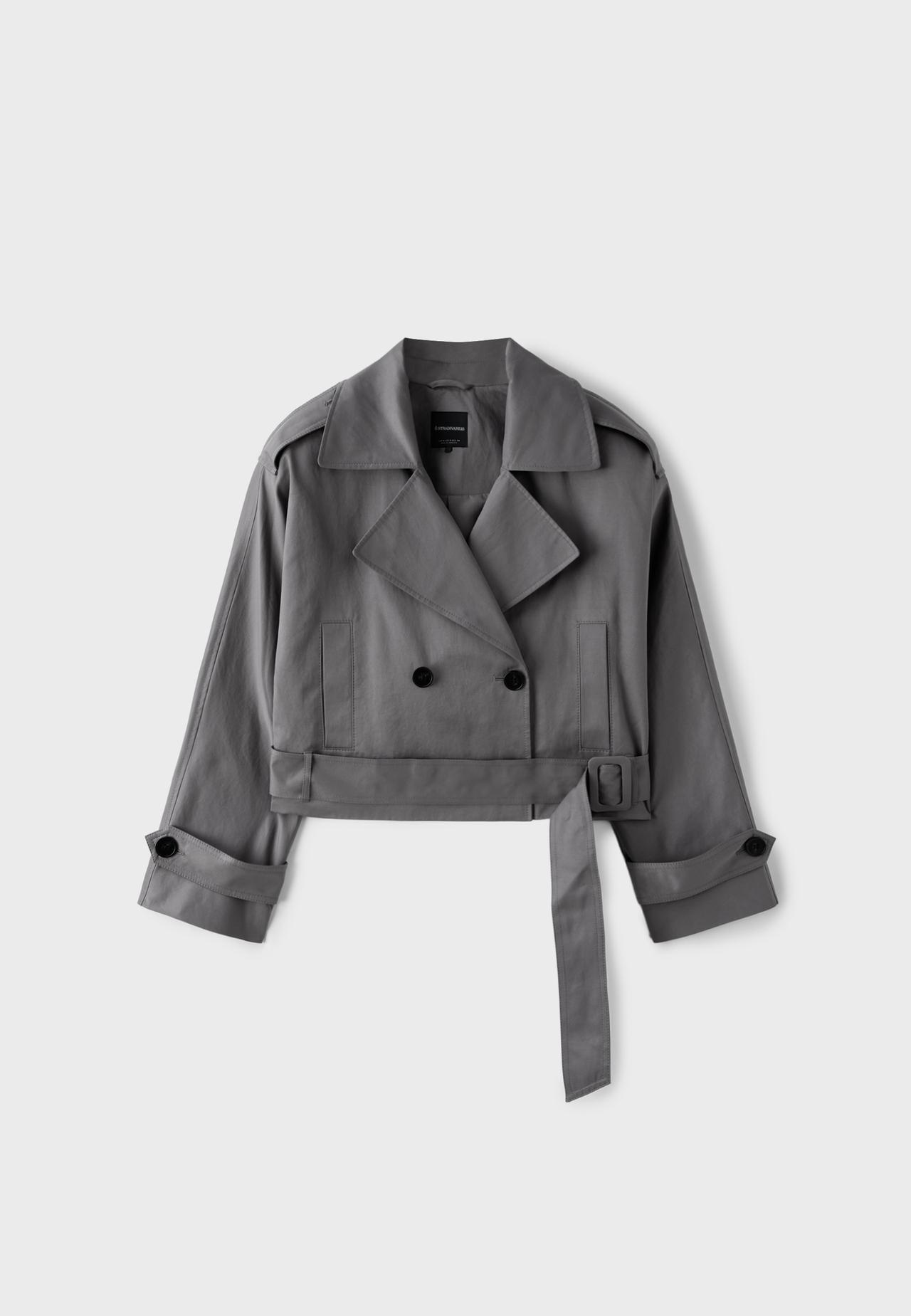 Short trench coat with padded shoulders — Grey