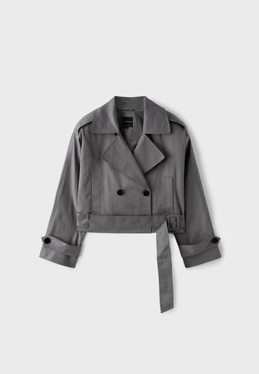 Short trench coat with padded shoulders — Grey 7