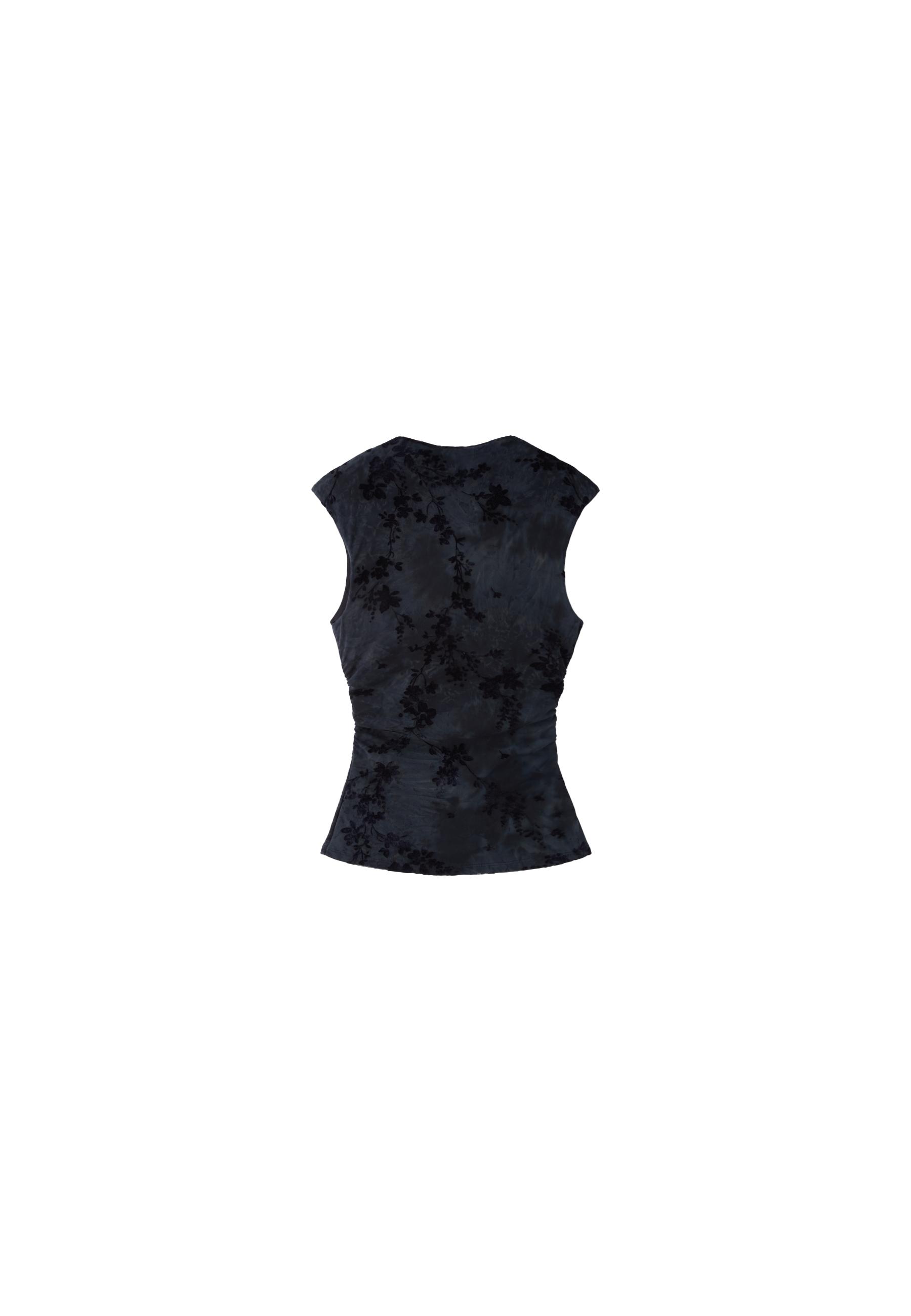 Flocked sleeveless funnel neck T-shirt — Dark grey