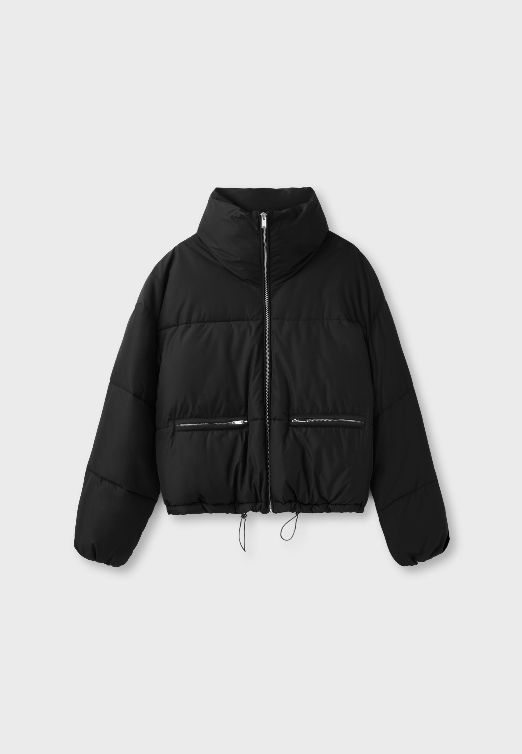 Cropped high-neck padded jacket — Black