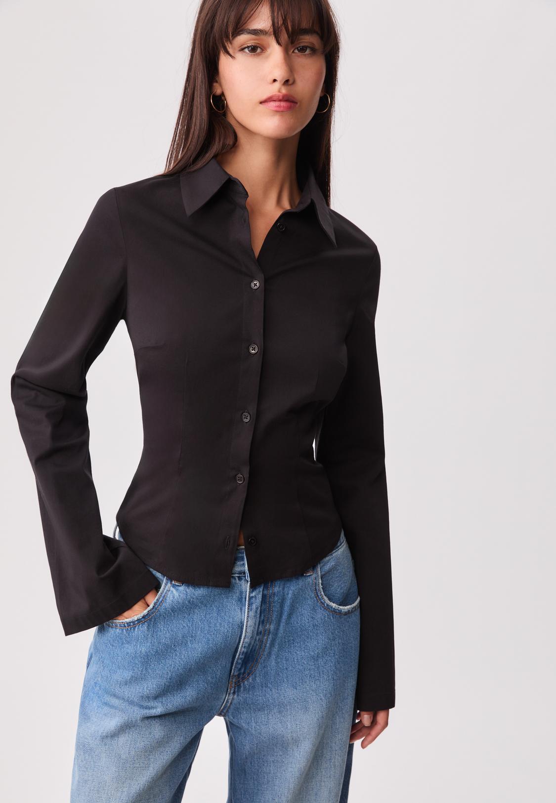Stradivarius Camisa Negra Fluida Mujer De Todas Las Blusas De La