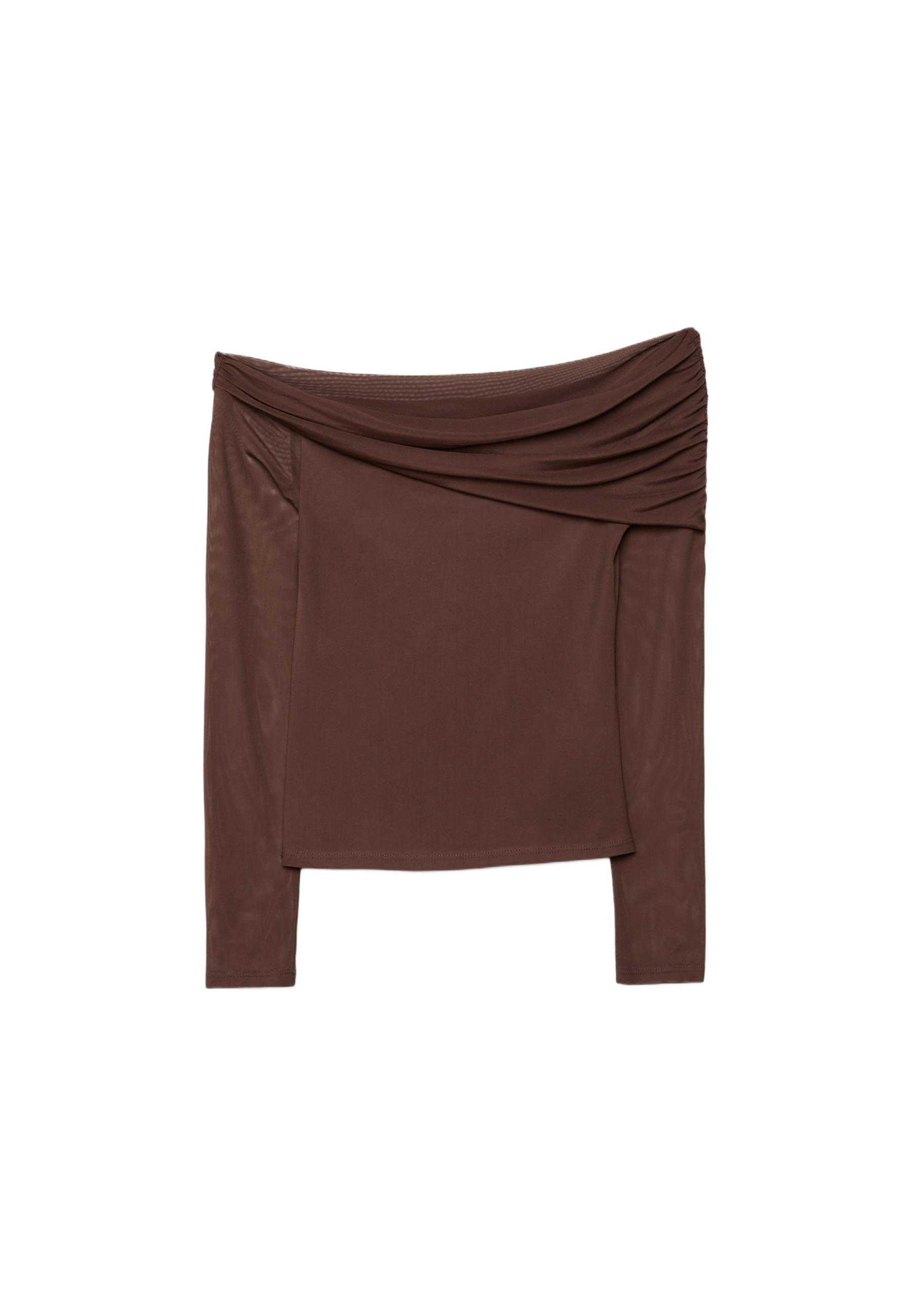 Asymmetric tulle T-shirt — Brown