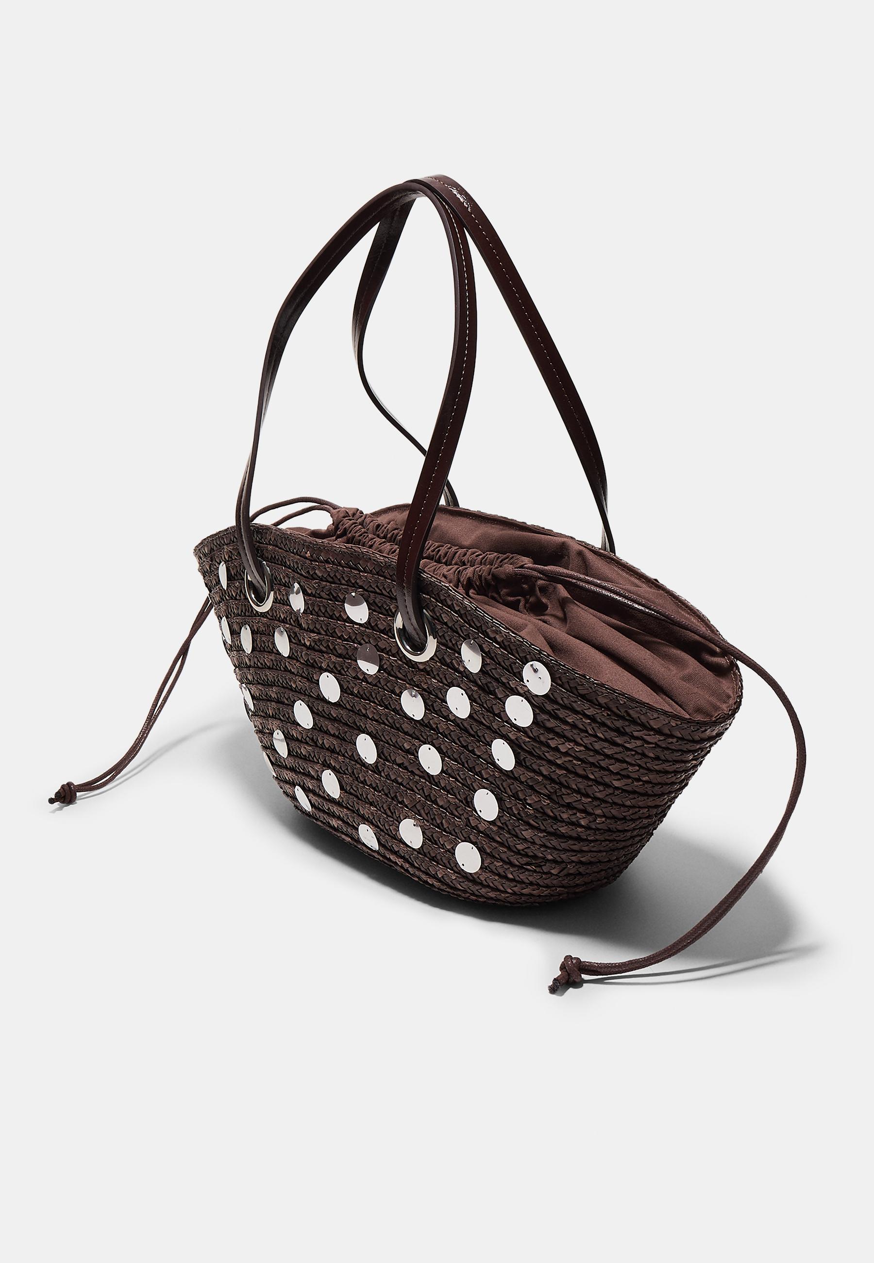 Sequinned basket shoulder bag — Brown