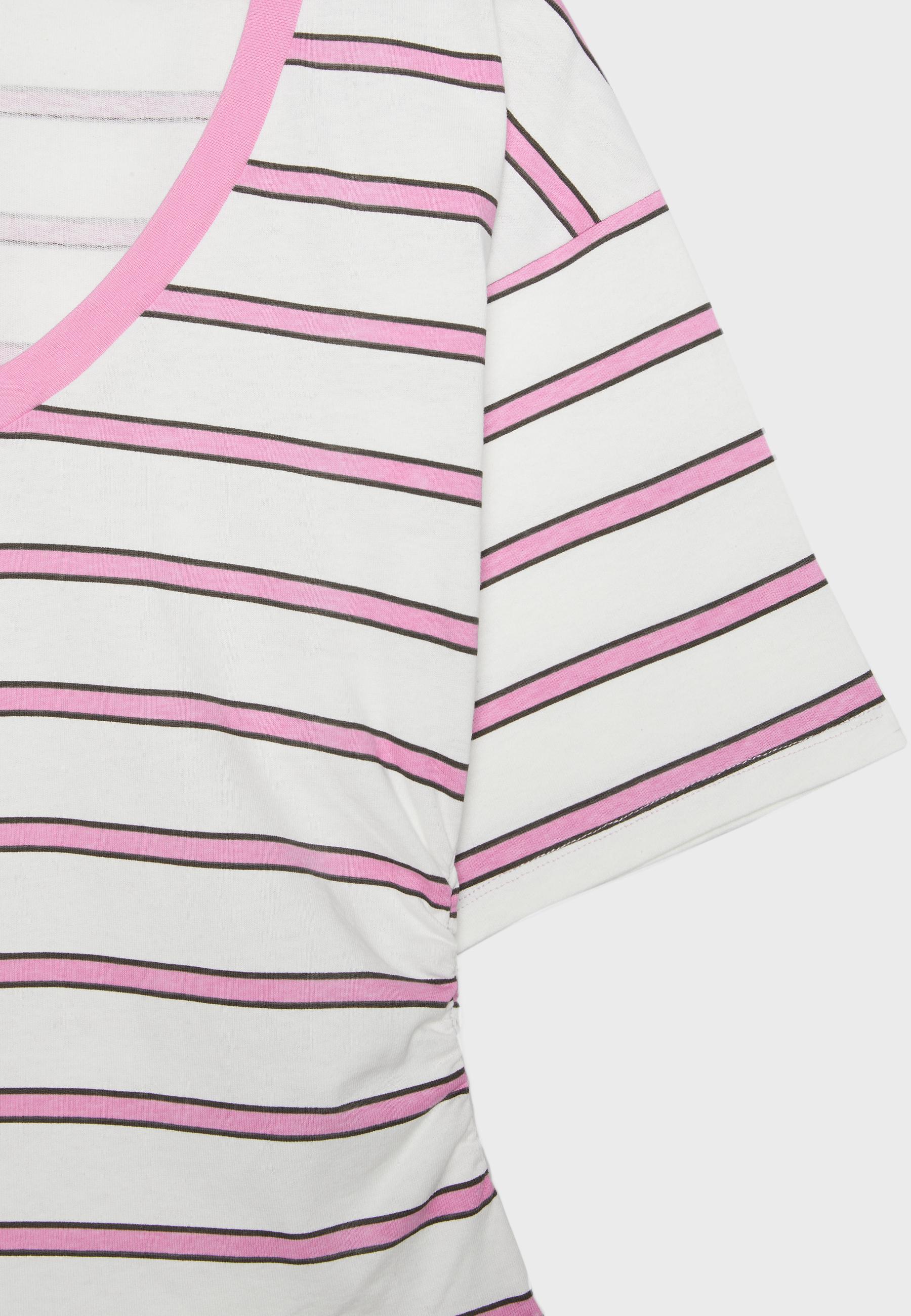 Striped V-neck kimono sleeve T-shirt — Bubblegum pink