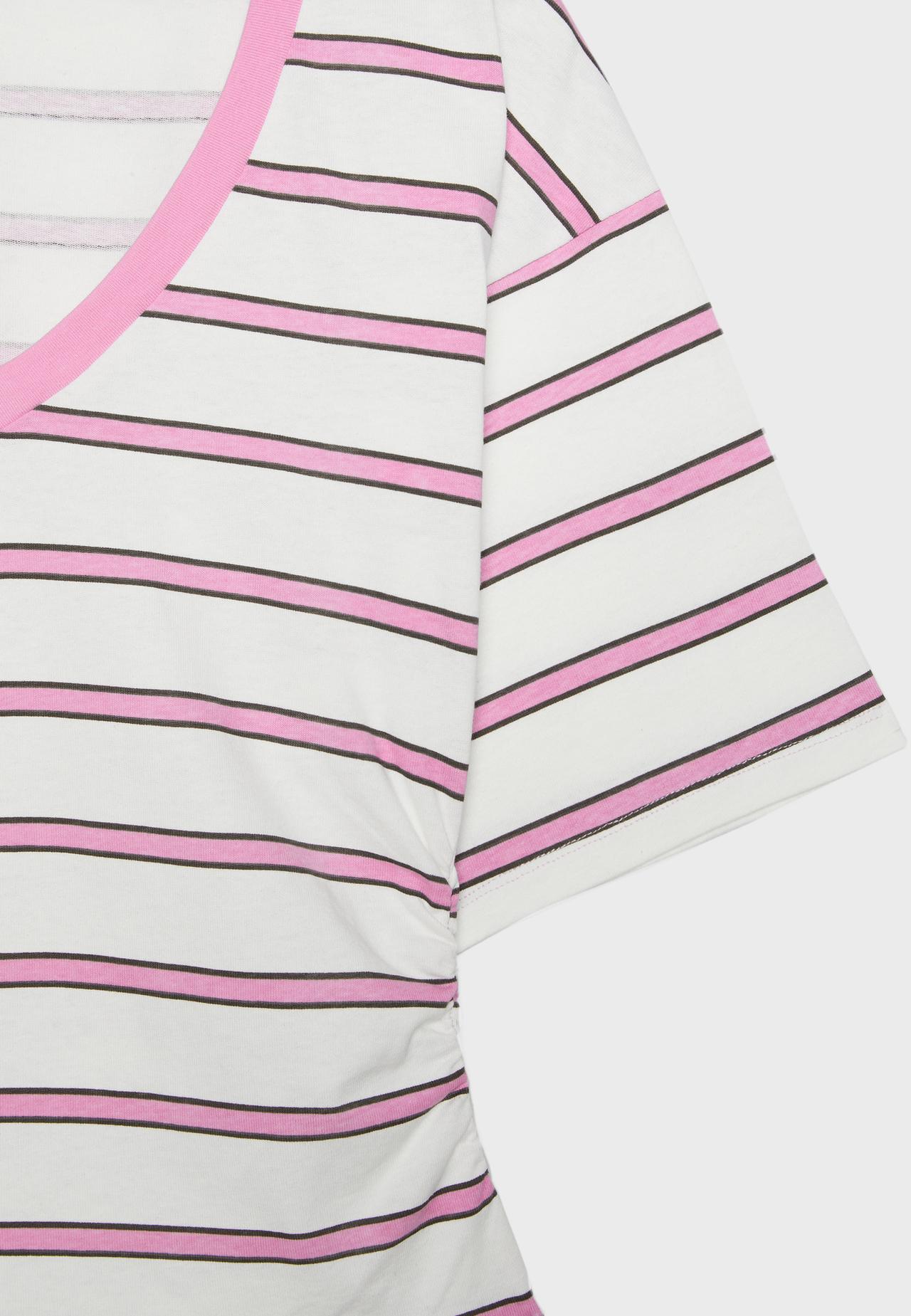 Striped V-neck kimono sleeve T-shirt — Bubblegum pink