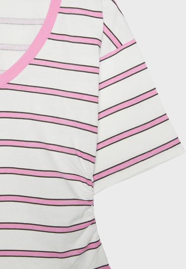Striped V-neck kimono sleeve T-shirt — Bubblegum pink 8