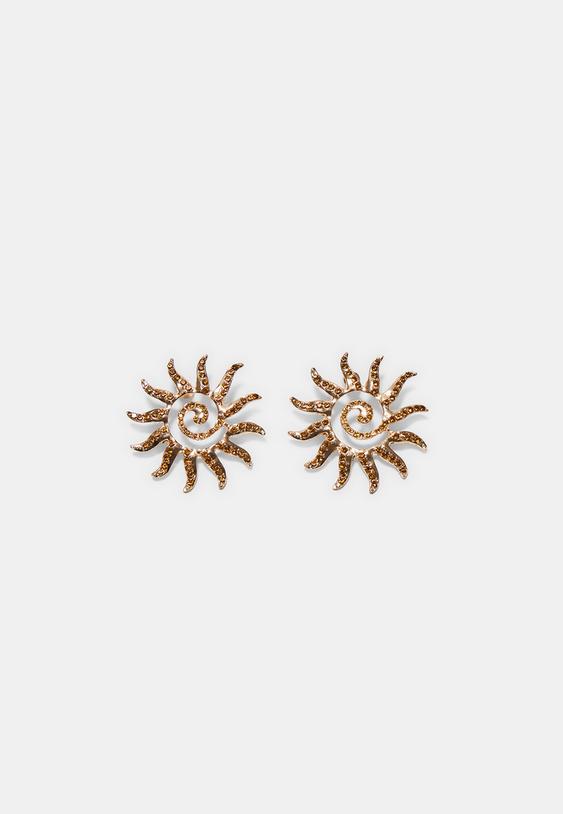 Stradivarius Small Sun Rhinestone Earrings Gold Os