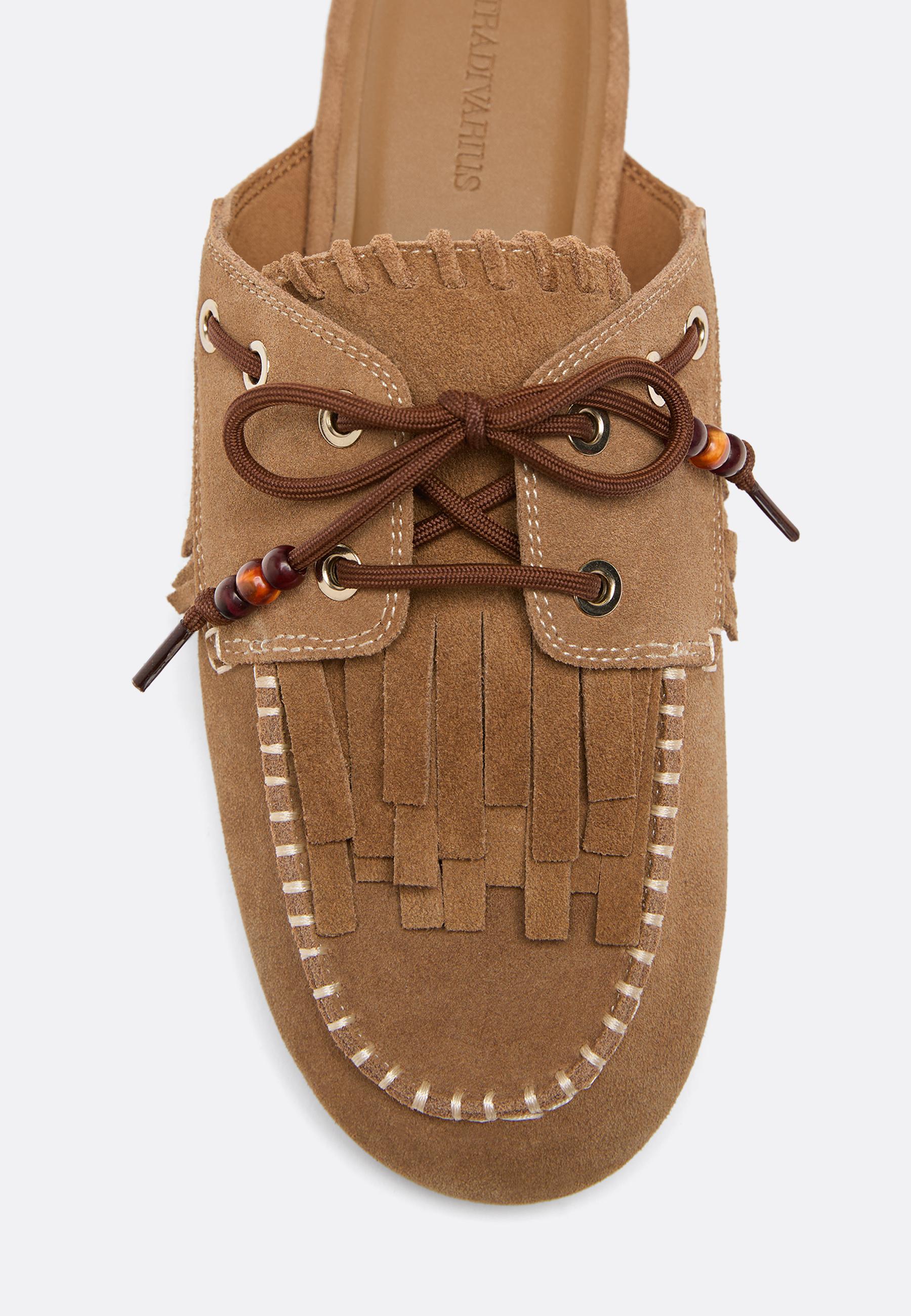 Backless leather loafers with charms — BEIGE