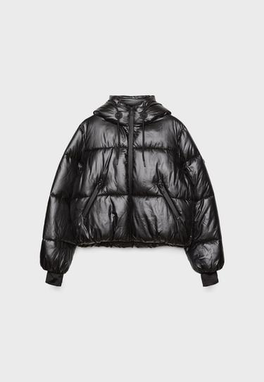 Metallic hooded puffer jacket — Black 8