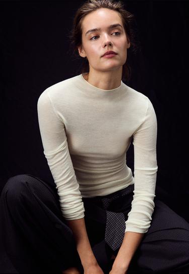 Basic wool silk mock neck jumper — Vanilla 1