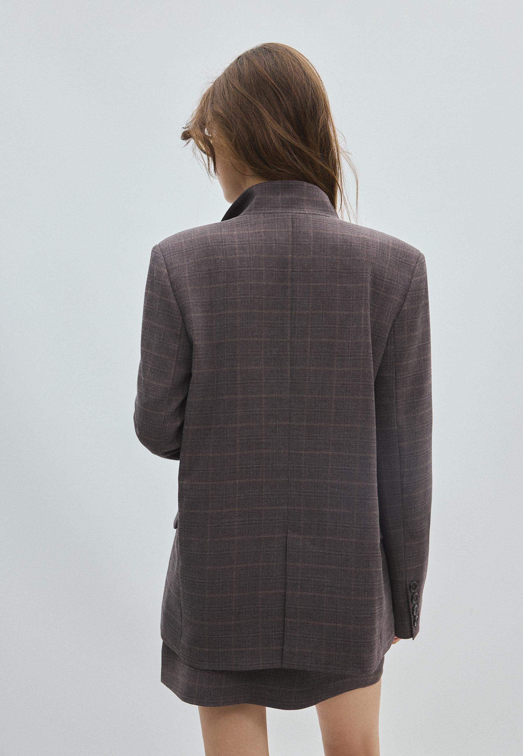 Asymmetric check blazer — Beige