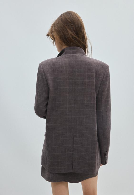 Stradivarius Asymmetric Check Blazer Beige M