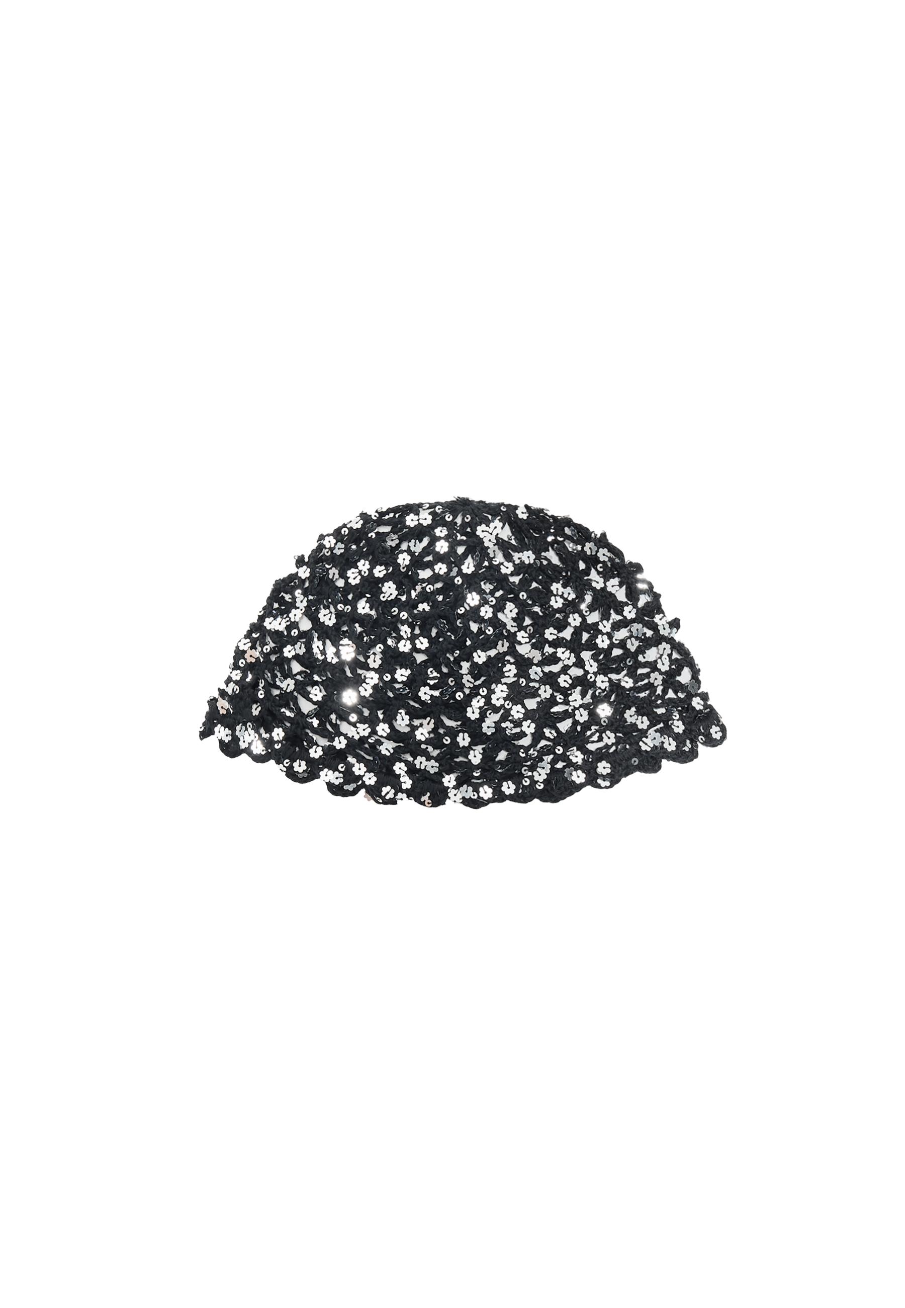 Floral sequin skull cap — Black