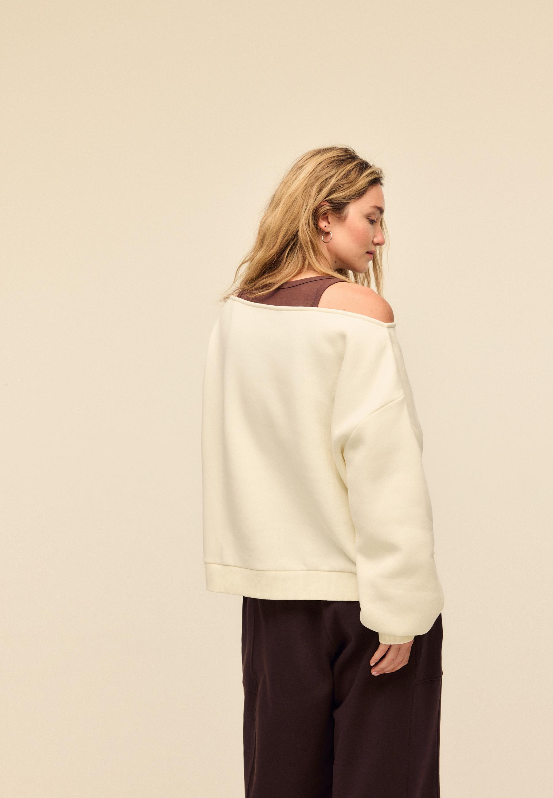 Printed boat neck sweatshirt — Ecru