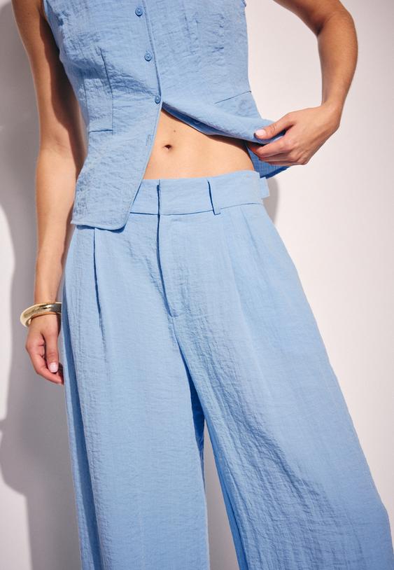 pantaloni wide leg misto lino regolabili con bottoni