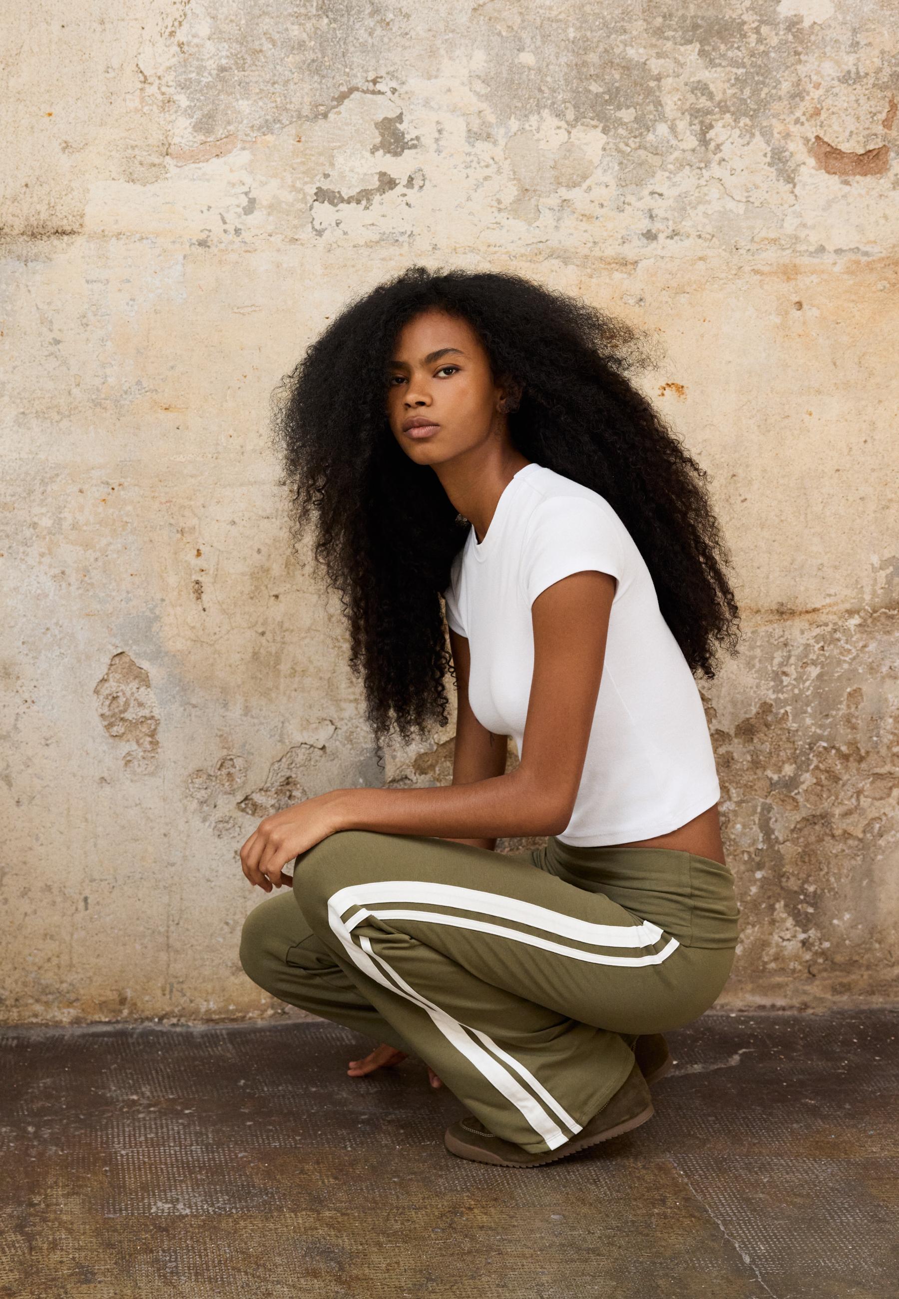 Fold-over waist bell bottom trousers — Khaki