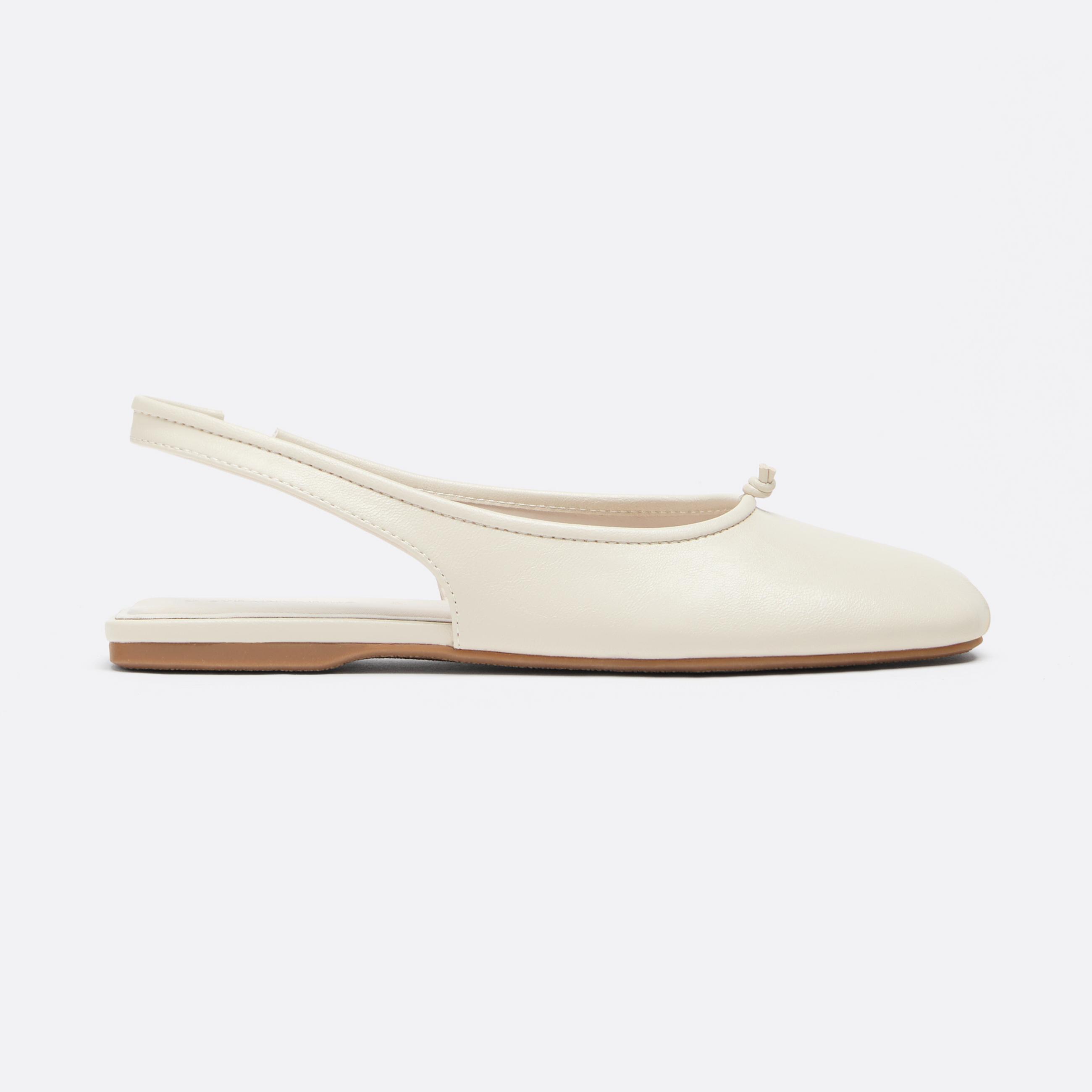 Leather-effect slingback ballet flats — ECRU