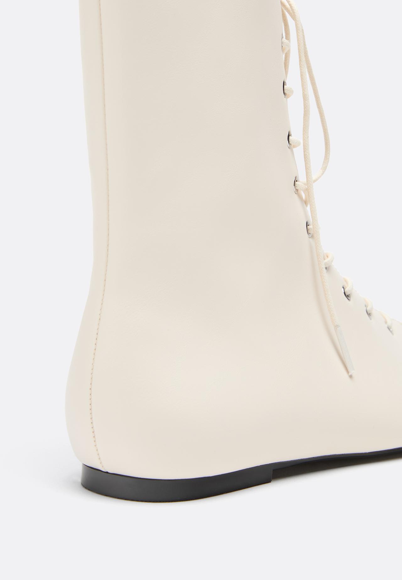 Flat lace-up ankle boots — ECRU